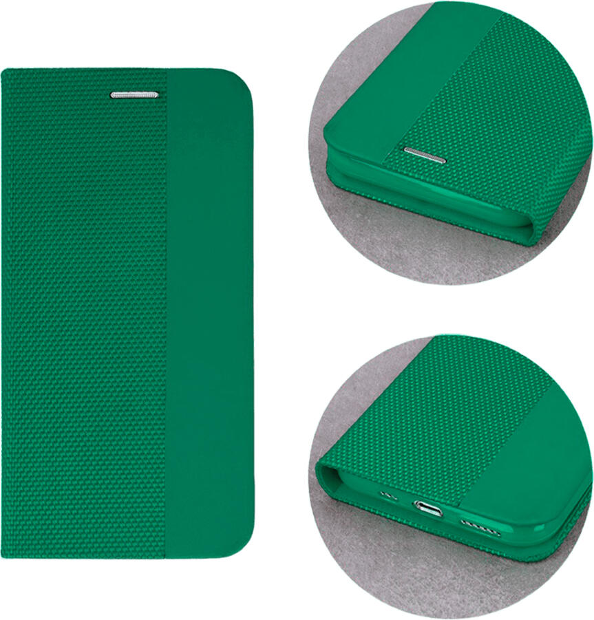 Husa Flip din Nylon WOO pentru Oppo Reno 12F 4G si Reno 12FS 4G, Verde, Cover Tip Portofel Shockproof cu Suport Pliabil si Protectie Ecran
