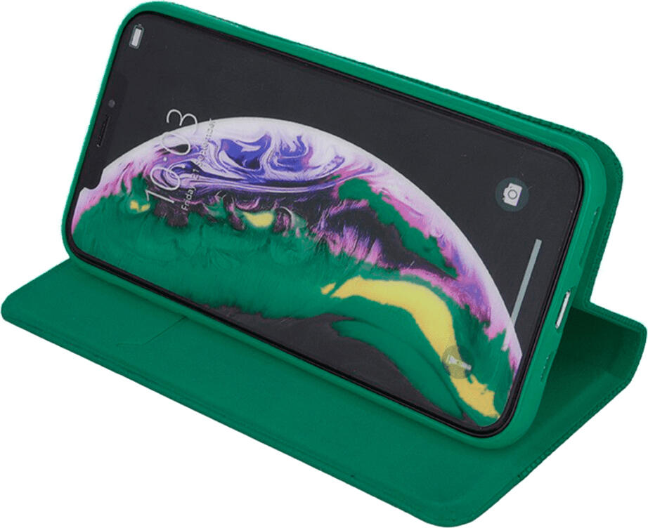 Husa Flip din Nylon WOO pentru Oppo Reno 12F 4G si Reno 12FS 4G, Verde, Cover Tip Portofel Shockproof cu Suport Pliabil si Protectie Ecran