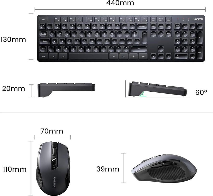 UGREEN MK006 Wireless Keyboard and Mouse Combo, 2.4GHz Silent Membrane Keyboard with 13 Multimedia Keys & Optical Mouse 4000 DPI, USB Receiver, Black