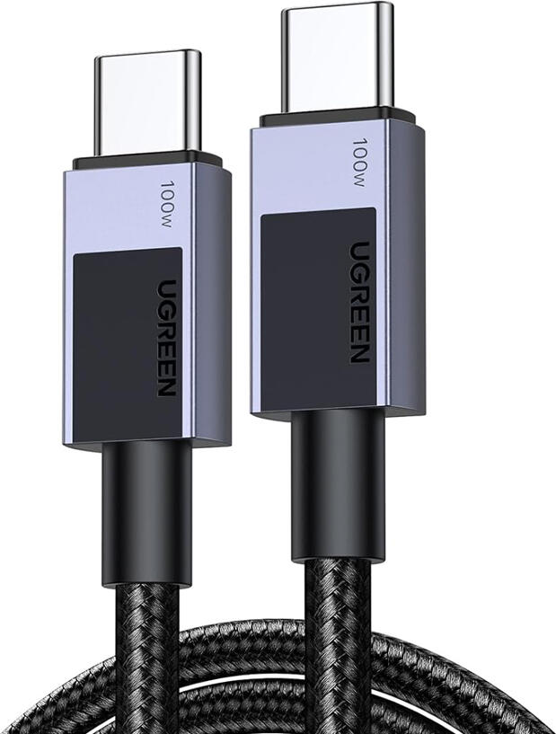 Cablu UGREEN USB-C la USB-C 100W PD 3.0 QC 4.0, Incarcare Rapida 5A, Transfer Date 480Mbps, Nylon Impletit, Chip E-Marker, 2m, Gri