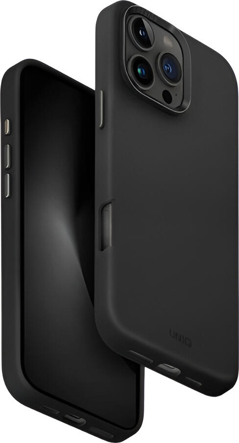 Uniq Hybrid Lyden Case for iPhone 16 Pro 6.3", Vegan Leather with Magklick MagSafe Support, Aluminium Accents, 2.5m Drop Protection, Black