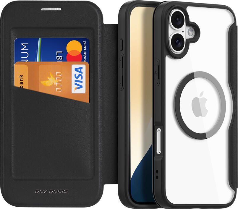 DUX DUCIS Skin X Pro Folio Case for iPhone 16 Plus, MagSafe Compatible, RFID Blocking, Card Slot, 360 Protection, PU TPU PC PET