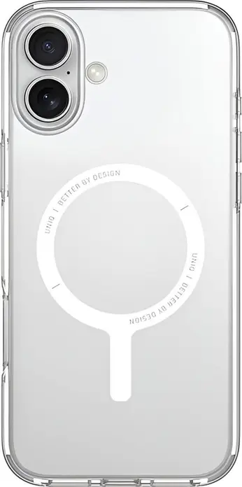 Чехол Uniq Hybrid Clario ECO для iPhone 16 Plus, прозрачный переработанный пластик и TPU, защита AirMax, совместимость с MagClick MagSafe