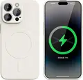 Husa WOO din Silicon Lichid MagSafe pentru iPhone 16 Pro, Bej, Protectie Soft Touch Anti-Amprente si Rezistenta la Murdarie cu Incarcare Magnetica