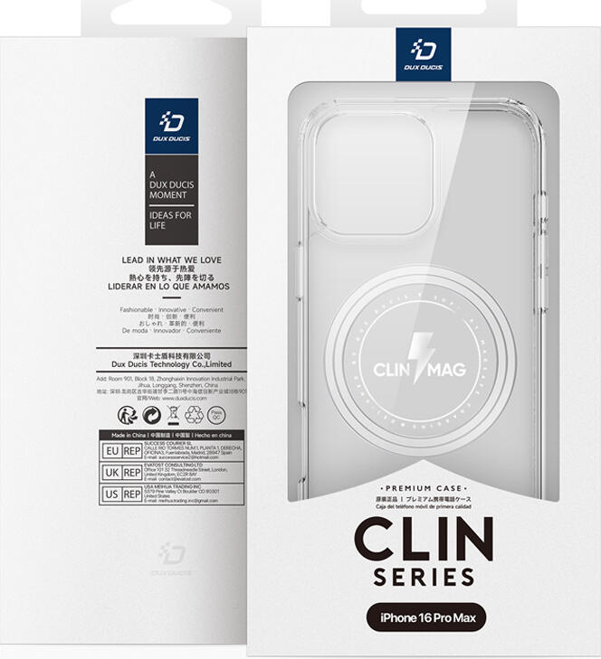 Чехол Dux Ducis Clin Mag для iPhone 16 Pro Max, прозрачный из TPU и PC с магнитным кольцом MagSafe и противоударными воздушными подушками по углам