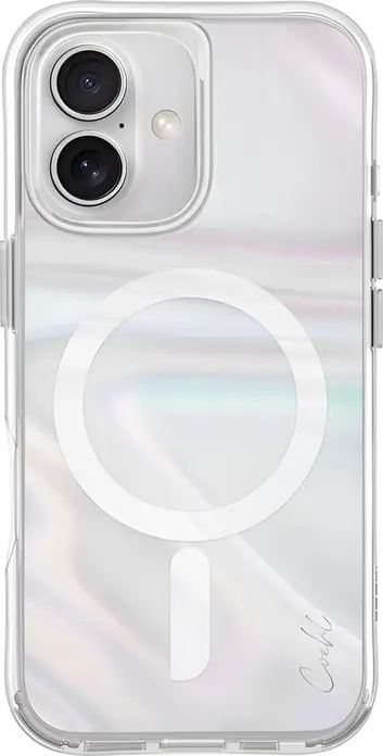 Husa Uniq Coehl pentru iPhone 16, Cover Transparent cu Sclipici Bubble Prism, Suport Magclick pentru Incarcare Magnetica Wireless si Protectie Camera
