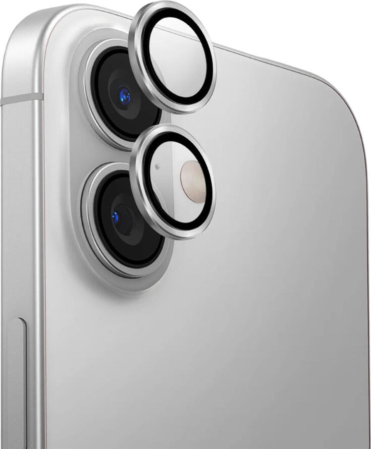 Защитное стекло для камеры Uniq Optix Aluminum для iPhone 16 и iPhone 16 Plus, цвет Sterling Silver, закаленное стекло 9H, олеофобное покрытие, ударопрочное, ультрапрозрачное