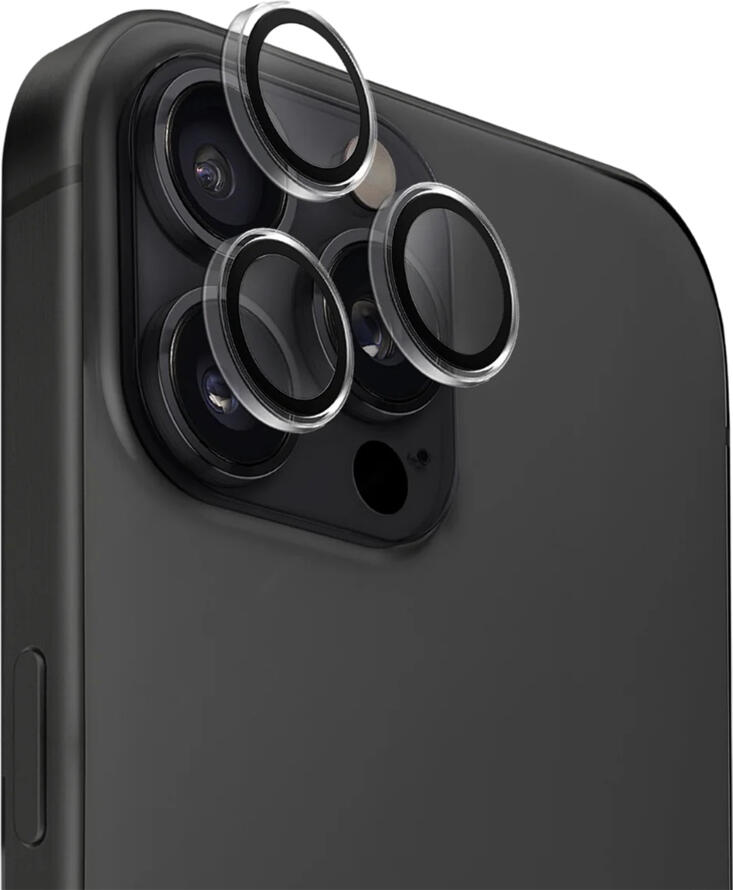 Protectie Lente Camera UNIQ Optix pentru iPhone 16 Pro si 16 Pro Max, Sticla Temperata 9H cu Carcasa din Aluminiu, Transparenta si Anti-Zgarari