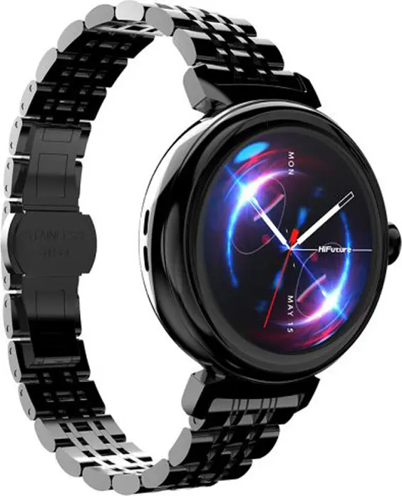 Смарт-часы HiFuture Aura с AMOLED экраном 1.04 дюйма, Bluetooth звонками, мониторингом пульса и SpO2, защитой IP68, ремешком из нержавеющей стали