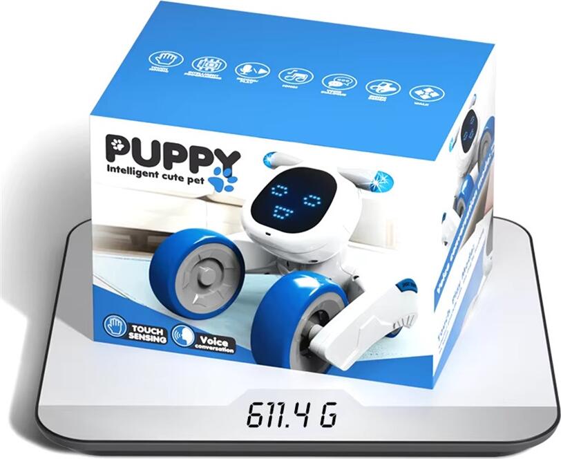 JJRC R28 Intelligent Robot Puppy, Programmable Interactive Toy Dog with Remote Control, LED Eyes, Voice Conversation, ABS Plastic, White and Blue