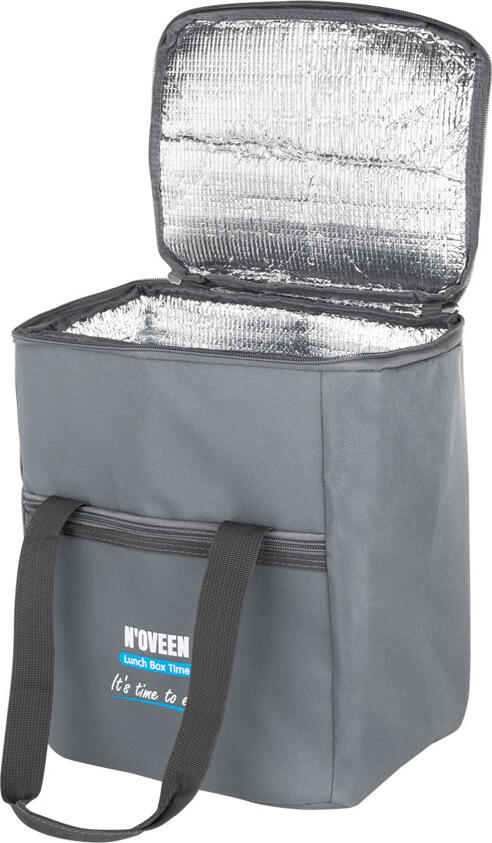 NOVEEN LBB3 Thermal Lunch Bag, 15L Capacity, Polyester and Pearl Wool with Aluminum Foil Lining, 300x230x160mm, Gray, with Front Pocket
