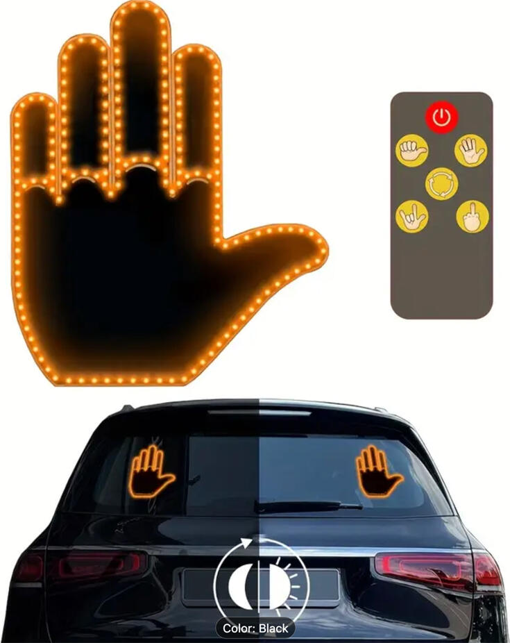 LED Neon Hand Gesture Light for Cars, Remote Controlled Color Changing Dashboard Lamp, High-Quality Plastic 150x97mm with Adhesive Mounting