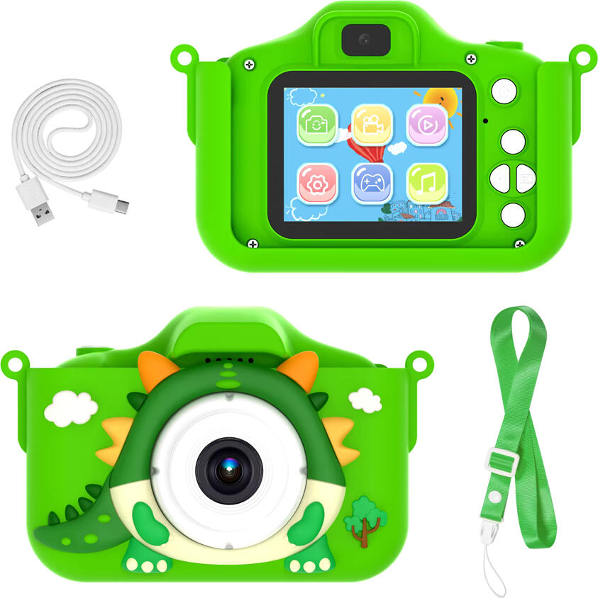 Camera Digitala pentru Copii Model Crocodil, Ecran IPS 2 inch, Video 1080p, Plastic ABS Rezistent la Shockuri, Filtre si Stickere Digitale, Verde