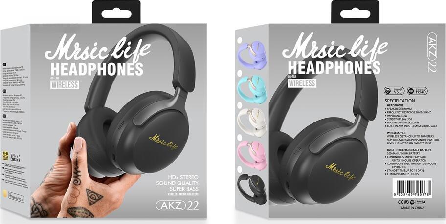 Casca Wireless Over-Ear Mrsic life AKZ-22, Roz, Bluetooth 5.3, Difuzor 40mm, Sunet Stereo HD, Super Bass, cu Jack 3.5mm, Banda Ajustabila