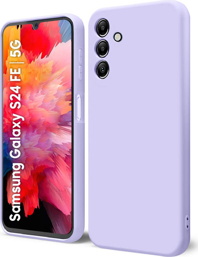 WOO Liquid Silicone Case for Samsung Galaxy S24 FE 5G, Purple, Slim Fit Shockproof Cover with Microfiber Lining and Raised Camera Protection