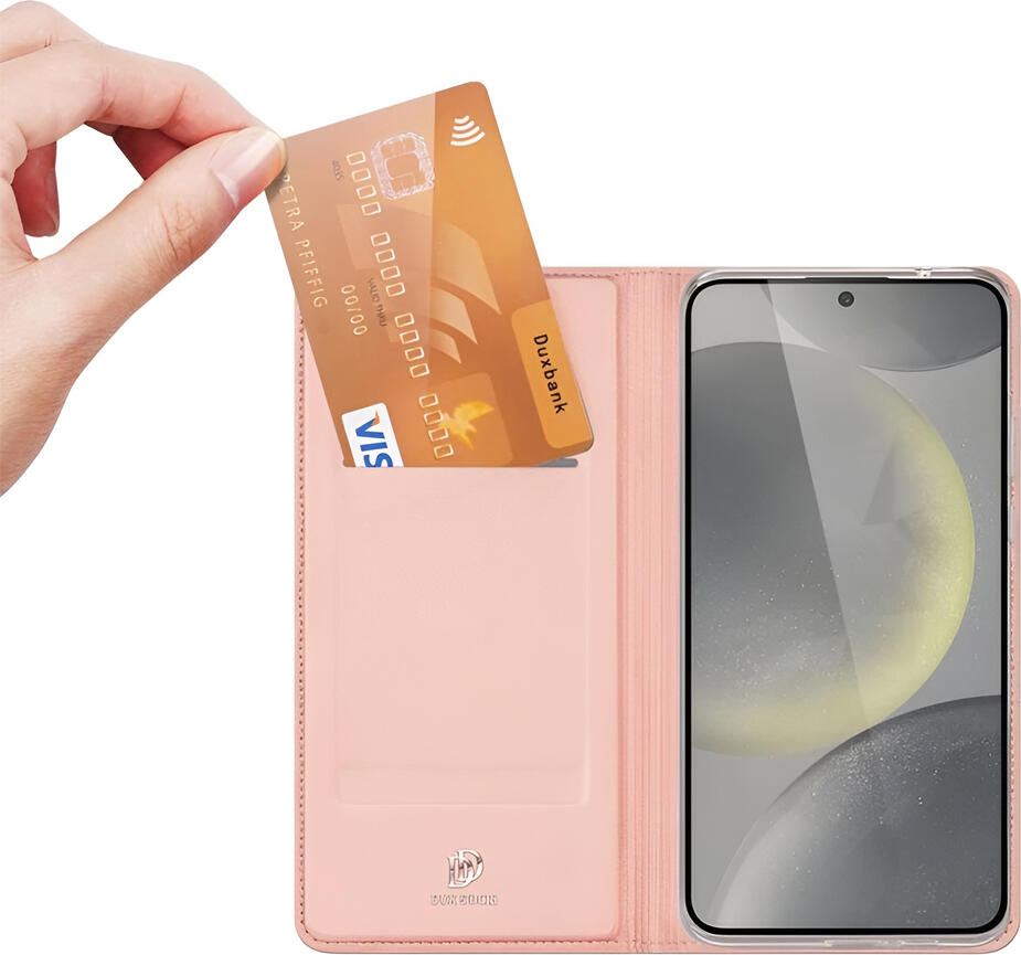Чехол-книжка Dux Ducis SkinPro для Samsung Galaxy S24 FE 6.7", Розовый, из премиальной экокожи с отделением для карт, противоударный TPU, со встроенной подставкой