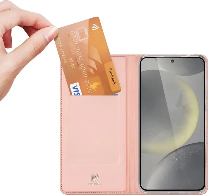 Чехол-книжка Dux Ducis SkinPro для Samsung Galaxy S24 FE 6.7", Розовый, из премиальной экокожи с отделением для карт, противоударный TPU, со встроенной подставкой