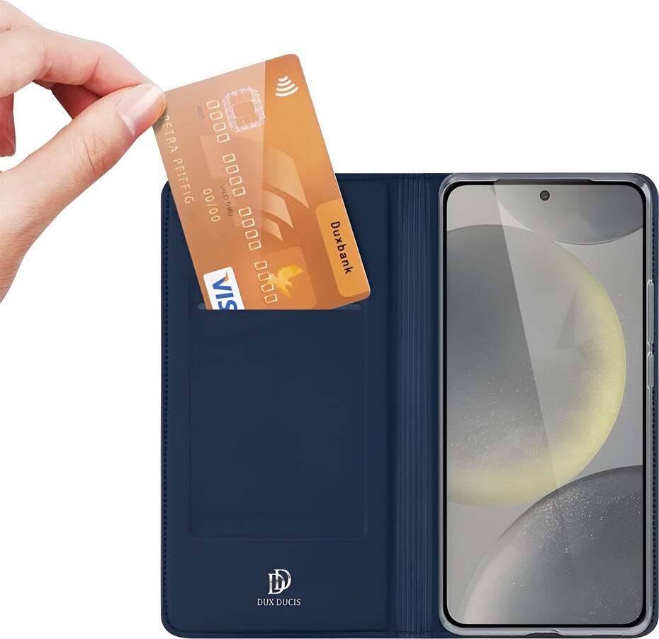 Dux Ducis SkinPro Wallet Flip Case for Samsung Galaxy S24 FE 6.7", Blue, Premium PU Leather Folio Cover with Card Slot, Shockproof TPU, Built-in Stand