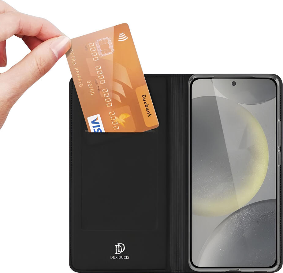 Чехол-книжка Dux Ducis SkinPro для Samsung Galaxy S24 FE 6.7", Черный, из премиальной экокожи с отделением для карт, противоударный TPU, со встроенной подставкой