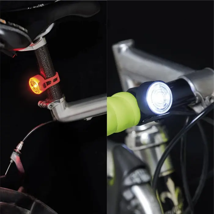 Newrban NEWMLIGHTKITK Water-Resistant Lighting Kit for Bicycles and Electric Scooters, Battery Powered Front White and Rear Red Lights, Black Plastic