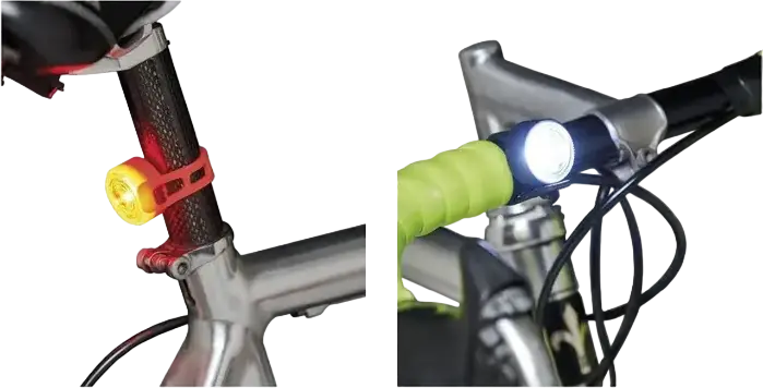 Newrban NEWMLIGHTKITK Water-Resistant Lighting Kit for Bicycles and Electric Scooters, Battery Powered Front White and Rear Red Lights, Black Plastic