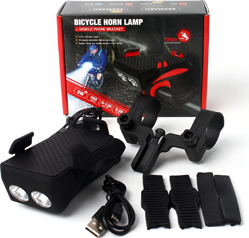 AccExpert Alite USB Bike Light and Horn, 130dB Multifunctional Bicycle Lamp with Phone Bracket, 4000mAh Rechargeable Battery, ABS Silicon, Black