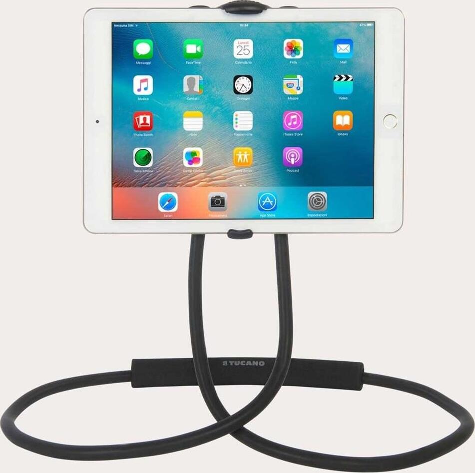 Suport Tucano Sospendo L cu Brat Flexibil si Reglabil pentru Smartphone si Tablete pana la 10 inch, Prindere Ergonomica pentru Masa Pat Office Negru