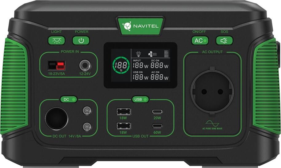 Navitel NS500 Portable Power Station 120,000mAh 444Wh 500W Pure Sine Wave AC Inverter Jump Starter for Engines up to 6L PD 60W USB-C Wireless Charging