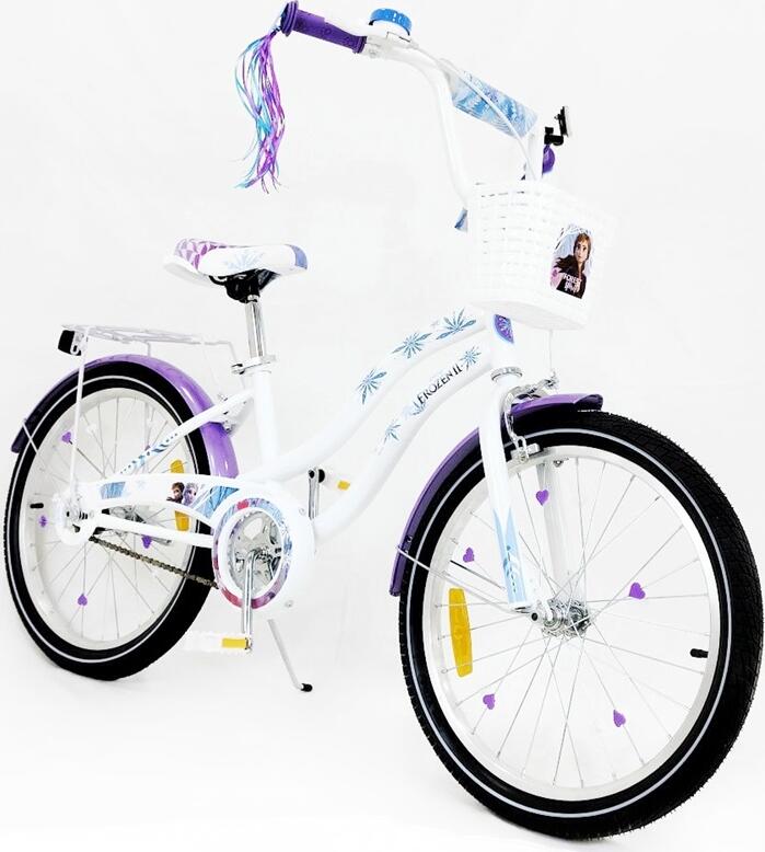 Belcom Frozen Children's Bicycle 20 Inch, Steel Frame, V-Brake, White with Basket, Luggage Rack and Mudguards, for Kids 6-9 Years