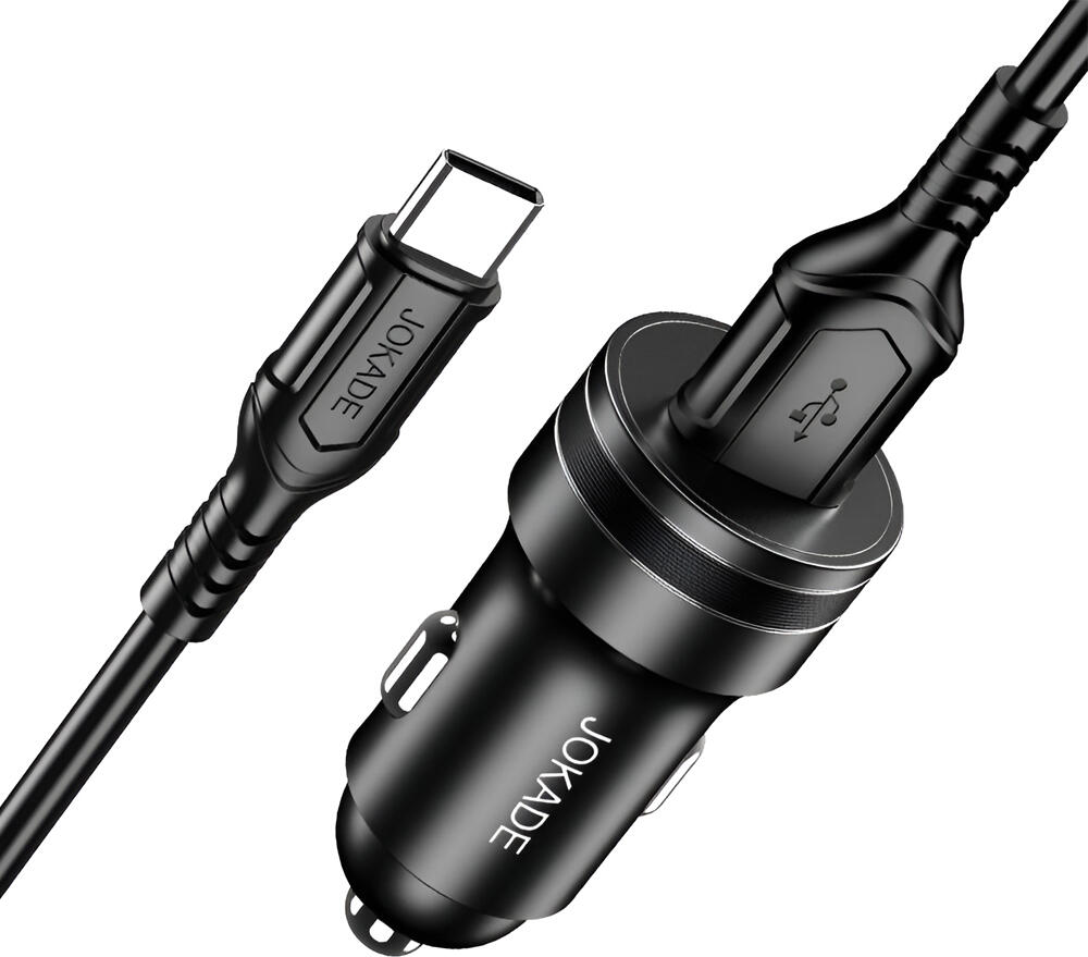 Автомобильный зарядной комплект Jokade JH040 18W QC3.0 Быстрая зарядка Кабель USB-A - Type-C 1м DC 12-24В Черный ABS Металл