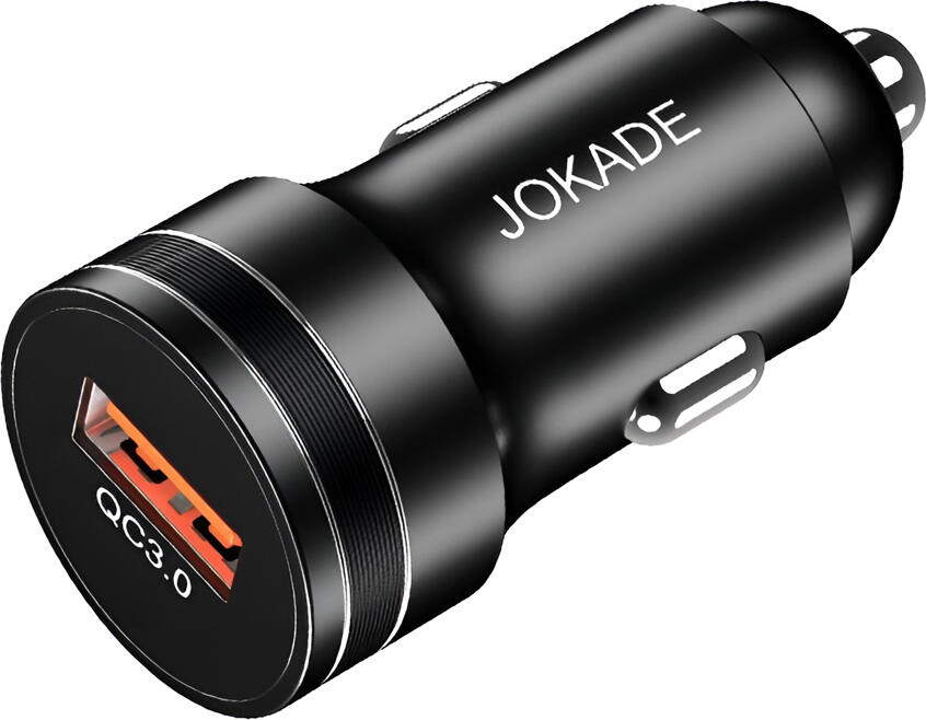 Jokade JH039 Car Charger, 18W Quick Charge 3.0 Fast Charging USB-A Adapter, DC 12-24V, Metal Body, Short Circuit and Overcurrent Protection, Black
