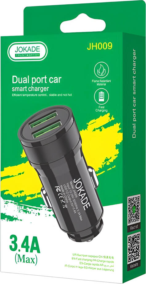 Incarcator Auto Inteligent Jokade JH009 Seria Boya, Dual USB Type-A 5V/3.4A Max, Plastic Ignifug ABS PC, 12-24V pentru Autoturisme si Camioane