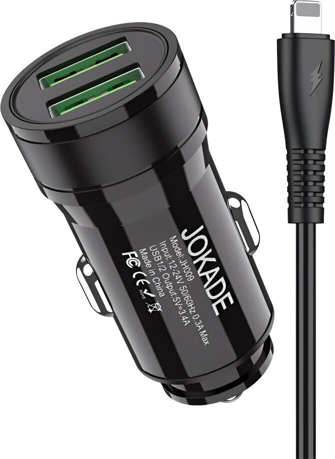 Jokade Car Charger 2*USB-A with Cable USB-A to Lightning 3.4A JH010, Black