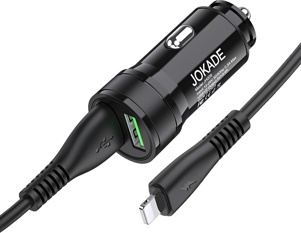 Set Incarcator Auto Smart Jokade JH010, Dual Port, 17W 3.4A Max, DC 12-24V, Plastic Fireproof ABS+PC, 2 Porturi USB-A, include Cablu USB 1m