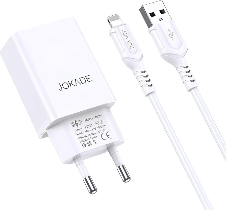 Jokade Wall Charger with Cable USB-A to Lightning Dual Port JB024 3A, White