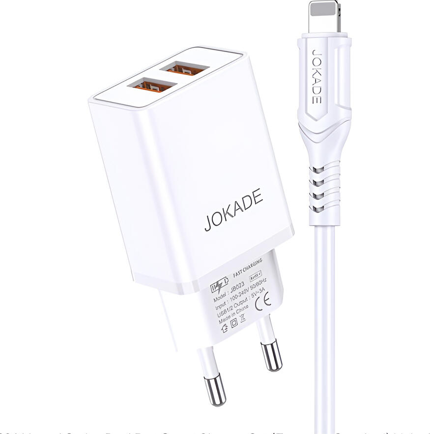 Set Incarcator Smart Jokade JB024 cu Doua Porturi, Incarcator Rapid de Perete 5V 3A cu Cablu USB-A la Lightning, Priza EU, pentru Apple iPhone iPad
