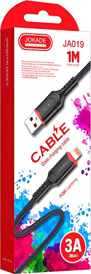 Jokade JA019 USB-A to Lightning Cable, 20W 3A Fast Charging and High-Speed Data Sync, 1m Braided Nylon Cable for Apple Devices, Black