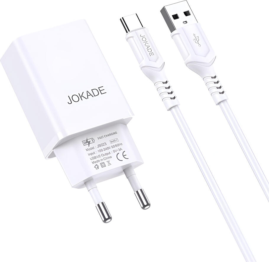 Jokade Wall Charger with Cable USB-A to Type-C Dual Port JB024 3A, White