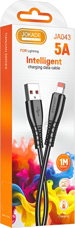 Cablu inteligent de incarcare rapida si date Jokade JA043 Seria Tianjian, USB-A la Lightning, 5A, 1m, Nucleu Cupru Pur, PVC