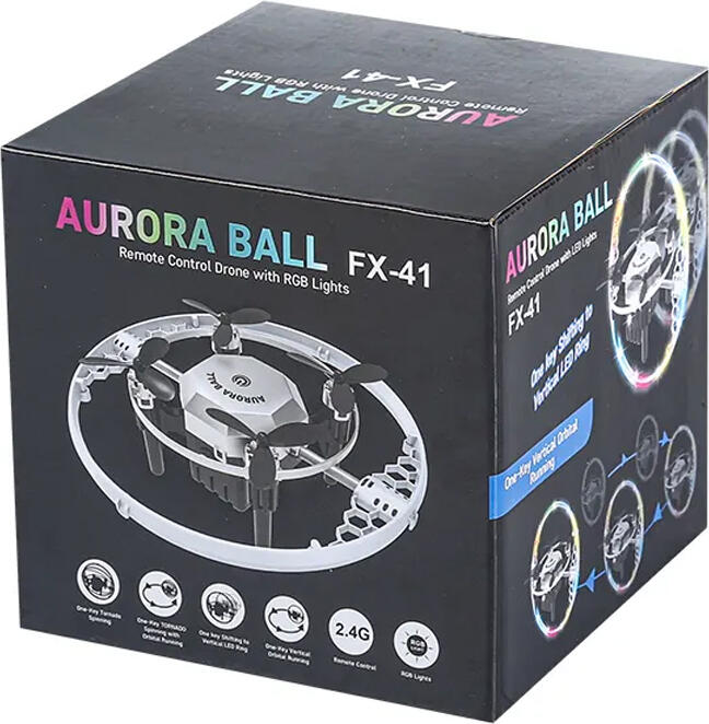 Sanjoyo SJY-41BK Aurora Ball FX-41 Rolling Ball Drone Quadcopter, 360-Degree Rotations, RGB LED Lights, One-Key Takeoff, ABS Plastic, Black