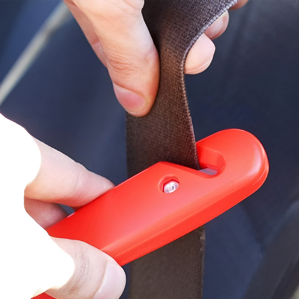 2-in-1 Car Emergency Escape Tool, Window Breaker with Hardened Stainless Steel Tips and Integrated Seatbelt Cutter, Red, with Mounting Bracket
