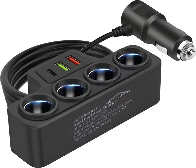 Adaptor Brichetar Auto 120W, 4 Prize Socket cu Porturi USB-C si USB-A, DC 12V-24V, ABS Rezistent la Caldura, Protectie Supracarga, Negru