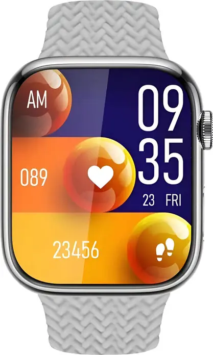 Smartwatch Charome T9 Amoled cu ecran AMOLED de 2.2 inch, apeluri HD Bluetooth, NFC, monitorizare ritm cardiac si SpO2, carcasă metalică, brățară silicon, Argintiu