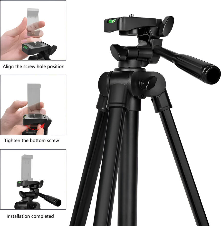 AccExpert F-13T Aluminum Tripod, 42.5-125 cm Height, 360 Degree Fluid Pan-Tilt Head, Bubble Level, Anti-Slip Feet for Cameras and Smartphones, Black