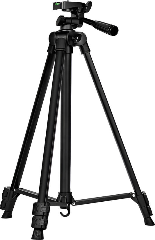 AccExpert F-13T Aluminum Tripod, 42.5-125 cm Height, 360 Degree Fluid Pan-Tilt Head, Bubble Level, Anti-Slip Feet for Cameras and Smartphones, Black