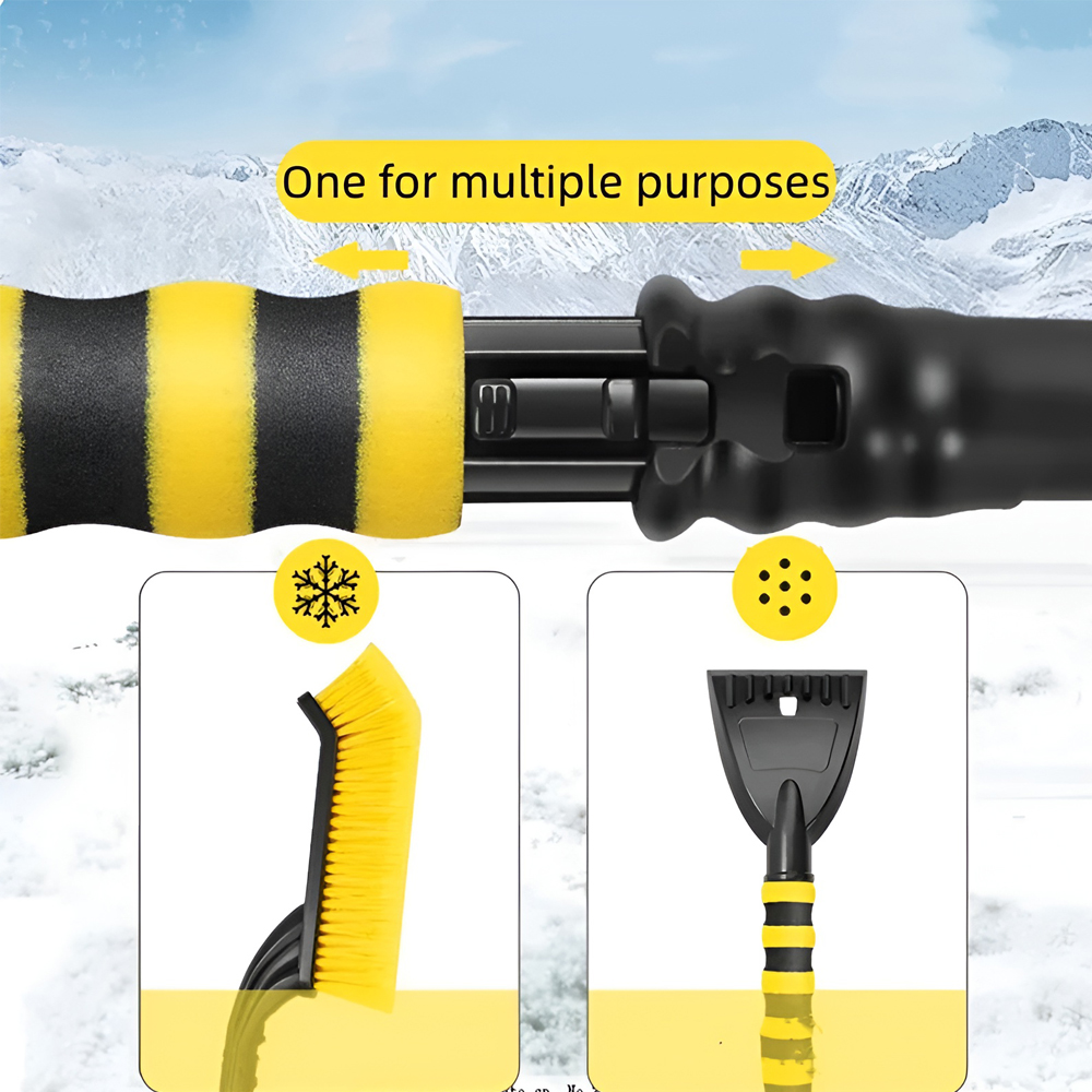 Winter Auto Cleaning Brush and Detachable Ice Scraper Remover, 66cm Ergonomic EVA Foam Handle, ABS PP Dense Bristles, Yellow