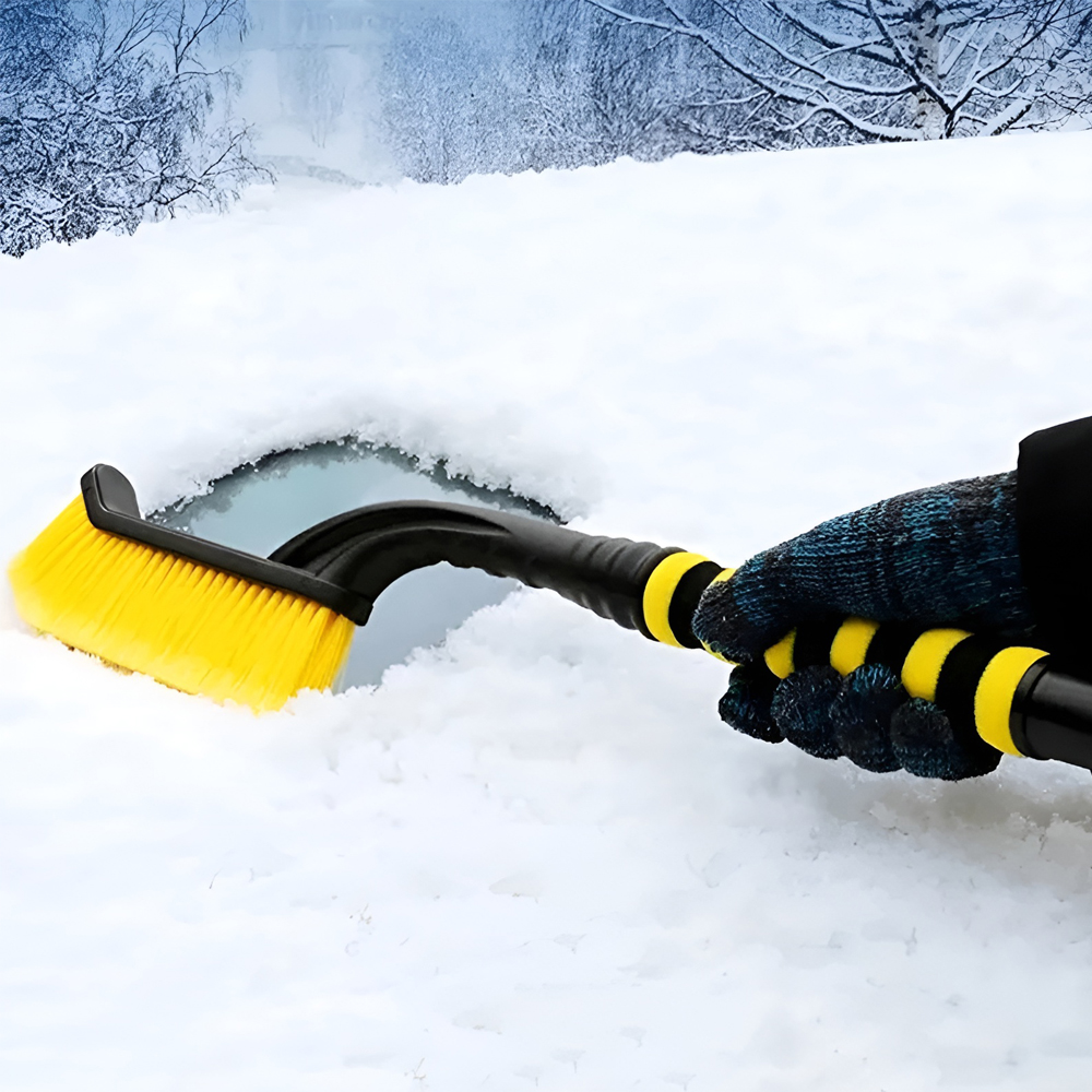 Winter Auto Cleaning Brush and Detachable Ice Scraper Remover, 66cm Ergonomic EVA Foam Handle, ABS PP Dense Bristles, Yellow