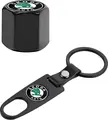 Set Capace Valve Anvelope și Breloc, Skoda, Aluminiu Negru Rezistent la Uzura, Garnituri pentru Etansare, Rezistent la Coroziune, Dimensiune Standard