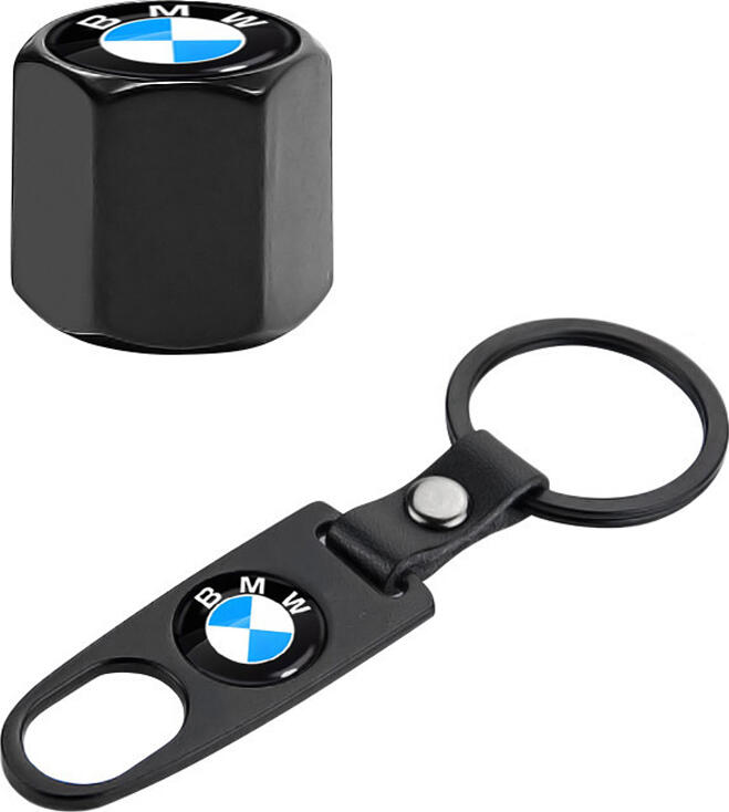 Set Capace Valve Anvelope BMW cu Breloc, Aluminiu Negru Rezistent la Uzura, Garnituri pentru Etansare, Rezistenta la Coroziune, Compatibilitate Universala