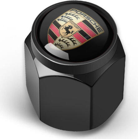 Capace Valva Roata Porsche, Protectii Supapa Anvelope din Aluminiu cu Logo Crest, Garnituri Etanche, Rezistente la Coroziune si Praf, Negru